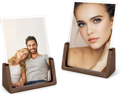 Mixoo Picture Frame 2 Pack - Rustic Wooden Photo Frames with Walnut Wood Base and High Definition Break Free Acrylic Glass Covers for Tabletop or Desktop Display (4x6 inch, Horizontal + Vertical)