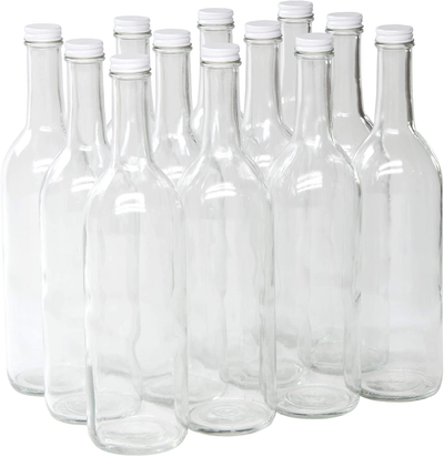 North Mountain Supply - W5CTCL-WT 750ml Clear Glass Bordeaux Wine Bottle Flat-Bottomed Screw-Top Finish (White Metal Lids)