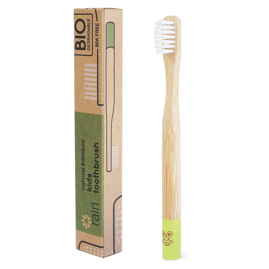 Rain Organic Bamboo Baby Toothbrush - 100% Safe Infant Toddler Kids Toothbrush 6 to 12 Months and Up, Natural BPA-Free Biodegradable Wood Toothbrush Extra Soft Bristles Children's Dental Care (1 Pack)
