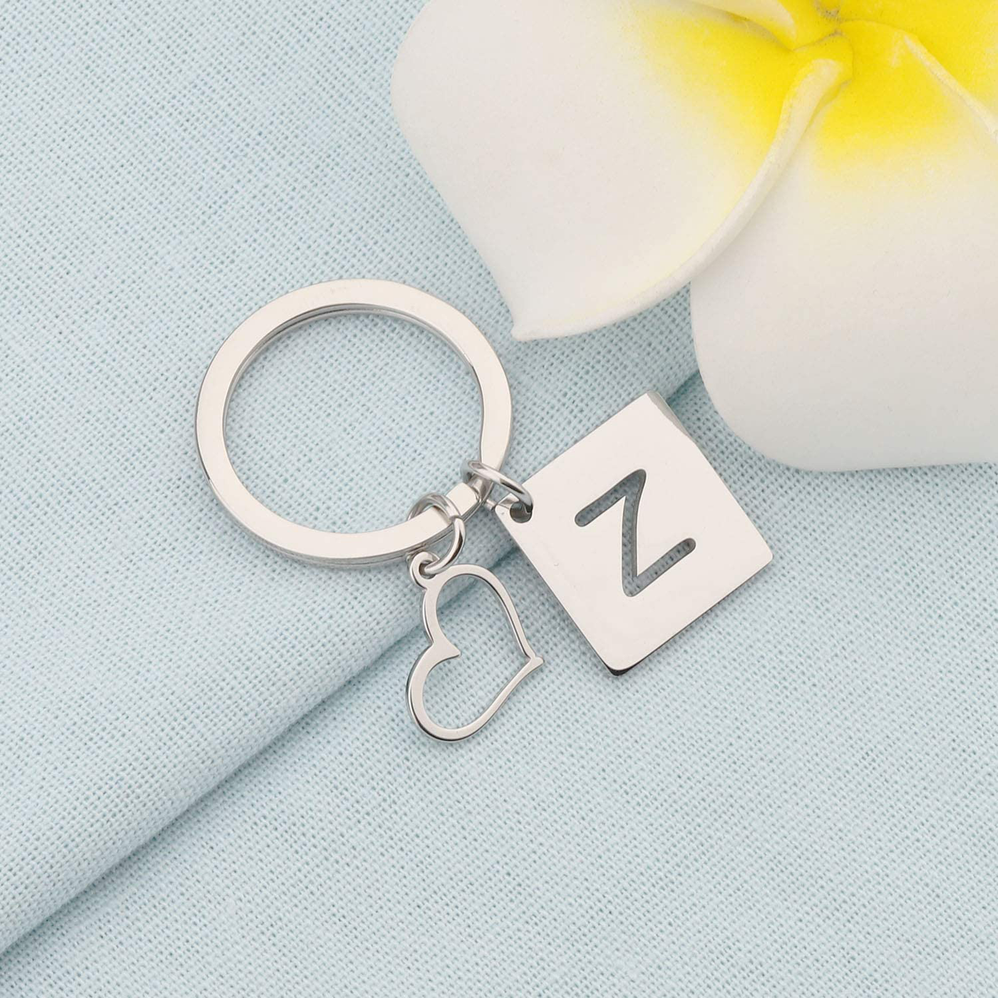 bobauna Stainless Steel Cut Out Alphabet Initial Letter Keychain Key Ring Personalized Gift