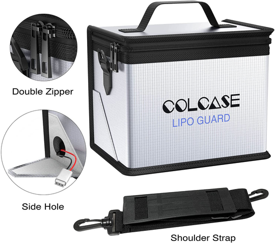 COLCASE Upgraded Fireproof Lipo Safe Bag for Lipo Battery Storage and Charging , Large Space Highly Sturdy Double Zipper Lipo Battery Guard (8.46x5.70x6.5 in)