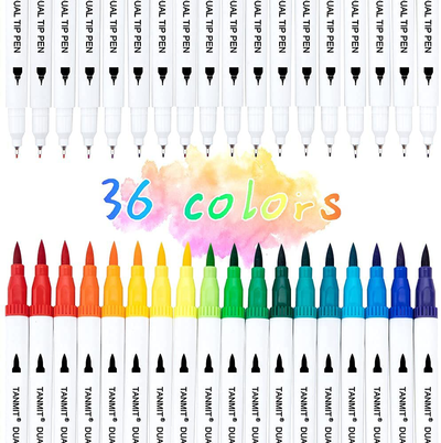 36 Piece Fine Tip Dual Brush Marker Pen Set