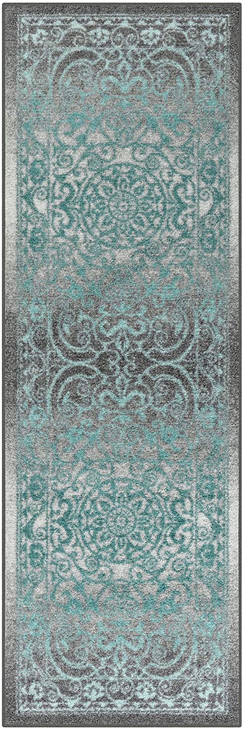 Maples Rugs Pelham Vintage Runner Rug Non Slip Washable Hallway Entry Carpet [Made in USA], 1'8 x 5, Grey/Blue