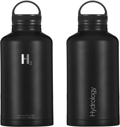 H2 Hydrology Water Bottle - 18 oz, 22 oz, 32 oz, 40 oz, or 64 oz with 3 LIDS Double Wall Vacuum Insulated Stainless Steel Wide Mouth Sports Hot & Cold Thermos