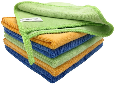 Microfiber Cleaning Cloths 400 GSM Thick Soft Lint Free 12"x12" 6 Pack Green Blue and Orange Reusable Kitchen Towels Dust Cloth Rags