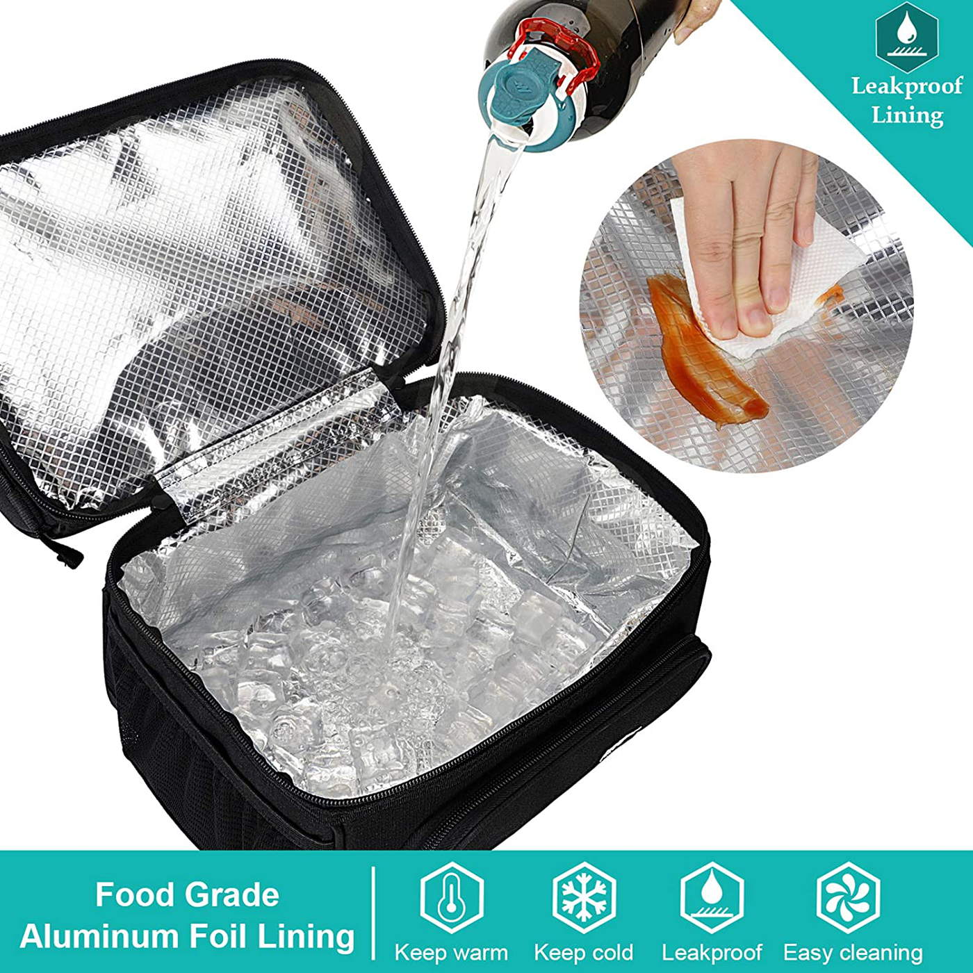 MIER Dual Compartment Lunch Bag Tote with Shoulder Strap for Men and Women Insulated Leakproof Cooler Bag, Dark Grey