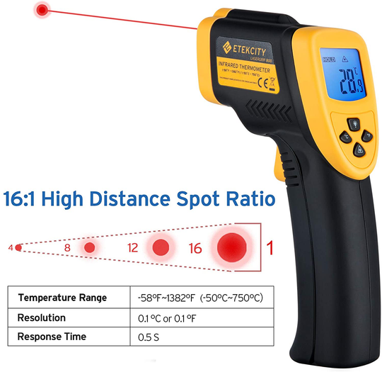 Etekcity Infrared Thermometer 800 (Not for Human) Non-Contact Digital Temperature Gun,16:1 DTS Ratio, 58℉ to 1382℉(-50℃ to 750℃), Yellow and Black