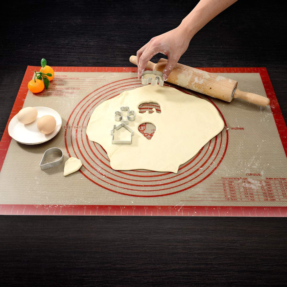 Non-slip Silicone Pastry Mat Extra Large with Measurements 28''By 20'' for Silicone Baking Mat, Counter Mat, Dough Rolling Mat,Oven Liner,Fondant/Pie Crust Mat By Folksy Super Kitchen (2028, red)