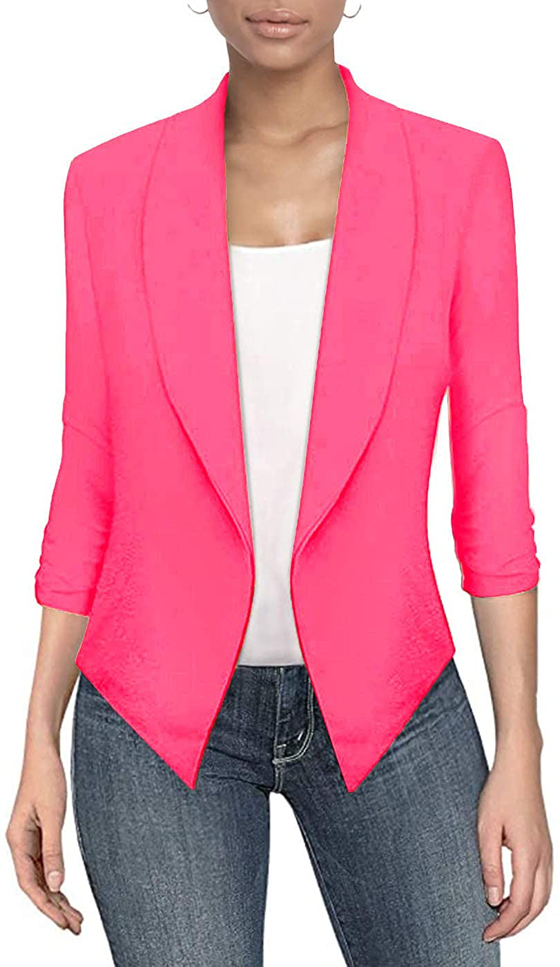 Hybrid & Company Womens Casual Work Office Open Front Blazer Jacket with Removable Shoulder Pads Made in USA