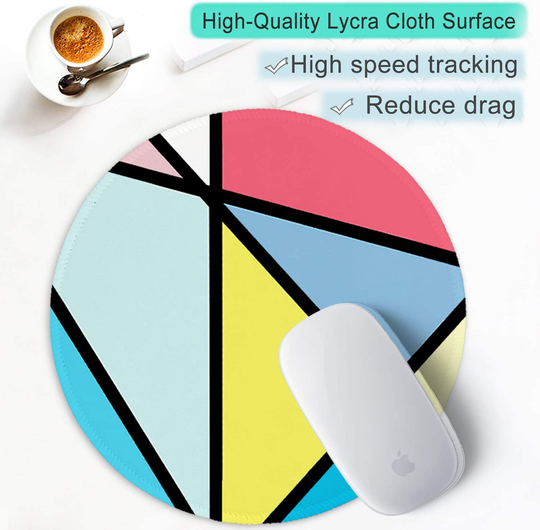 ITNRSIIET Mouse Pad, Colorful Geometric Pattern Design Round Mousepad. Customized Gaming Mousepads for Laptop and Computer. Cute Design Desk Accessories. Non-Slip, Stitched Edges, Waterproof