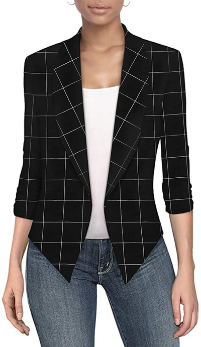 Hybrid & Company Womens Casual Work Office Open Front Blazer Jacket with Removable Shoulder Pads Made in USA