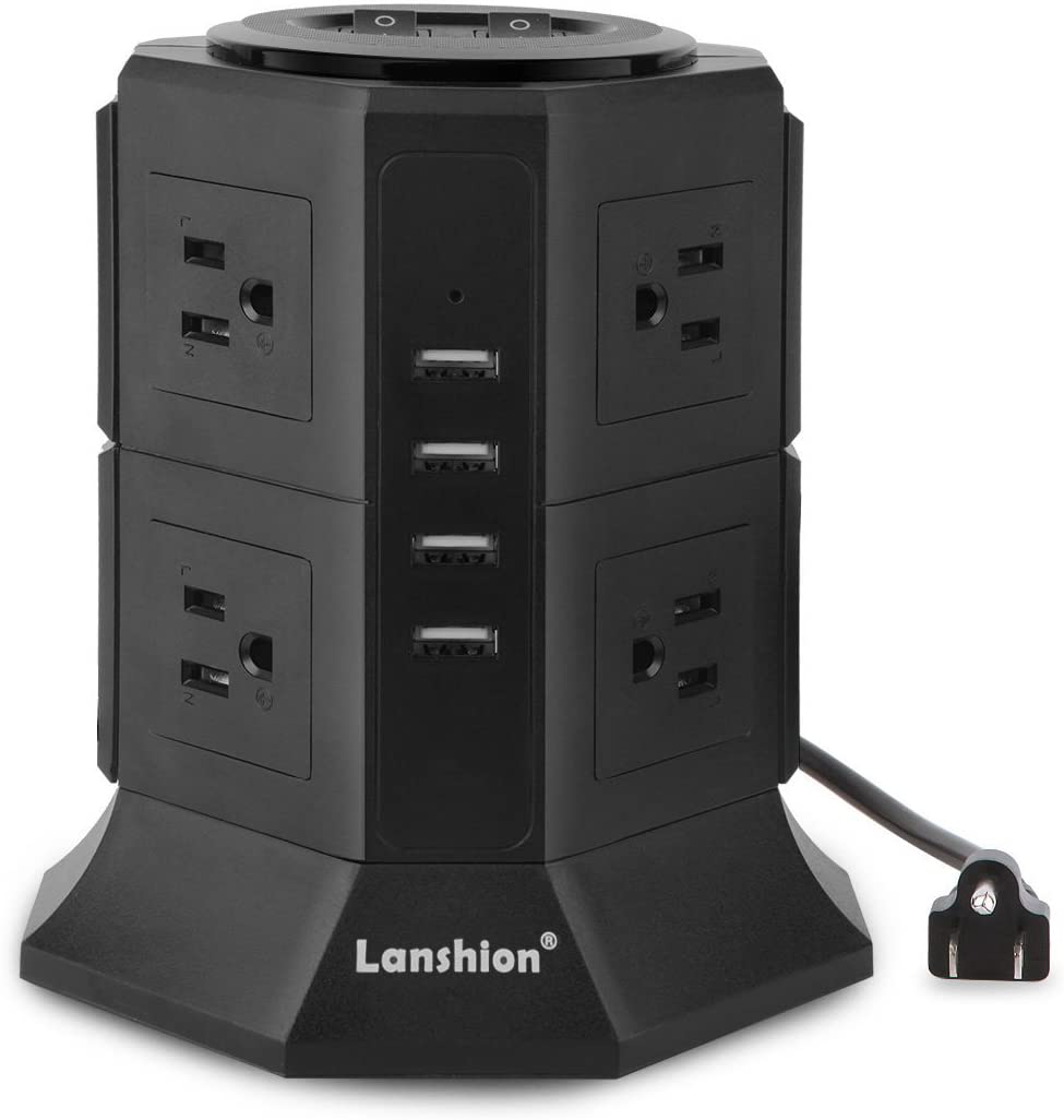 Power Strip, Lanshion Smart 6-Outlet with 4-USB Surge Protection Power Socket 4000W 110-250V Worldwide Voltage Power Strip with 6.5 Feet Cord Suitable for Home / Office (Black) (SA-6+4-Black)