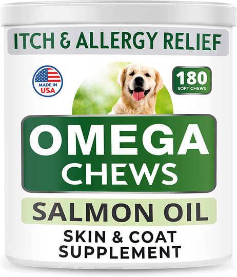 Bark&Spark Omega 3 for Dogs - 180 Fish Oil Chews - Allergy and Itch Relief - Anti-Shedding - Hot Spots Treatment - Joint Health - Skin and Coat Supplement - EPA & DHA Fatty Acids - Salmon Oil