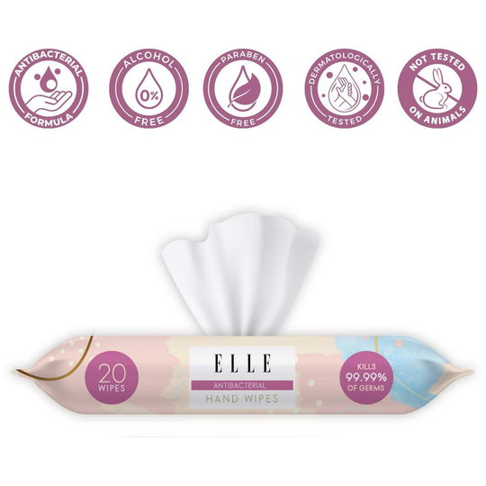 ELLE Alcohol Free Hand Sanitizing Wipes, Travel Size, 20 Wipes (3)