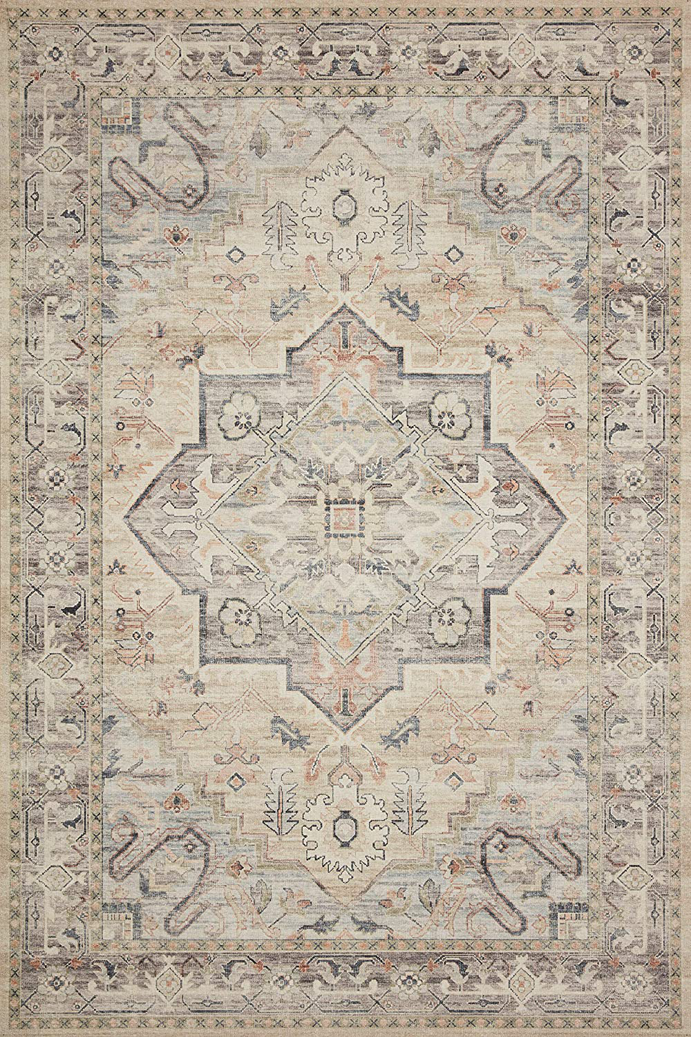 Loloi II Hathaway HTH-05 Printed Steel Ivory Vintage Distressed Oriental Area Rug 2'-0" x 5'-0"