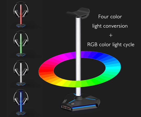 COZOO RGB Headphone Stand with 2 USB2.0 Extension Charging Port Extender Cord,Headset Stand Holder for Gamer Desktop Table Game Earphone Accessories