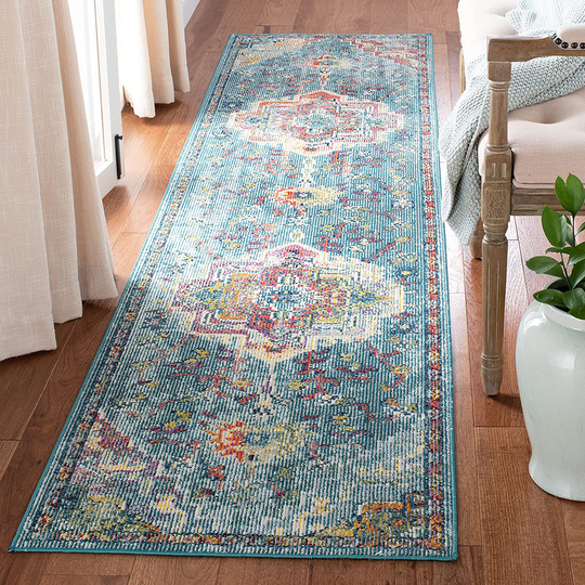 Safavieh Crystal Collection CRS501J Boho Chic Oriental Medallion Distressed Non-Shedding Stain Resistant Living Room Bedroom Runner, 2'2" x 9' , Teal / Orange
