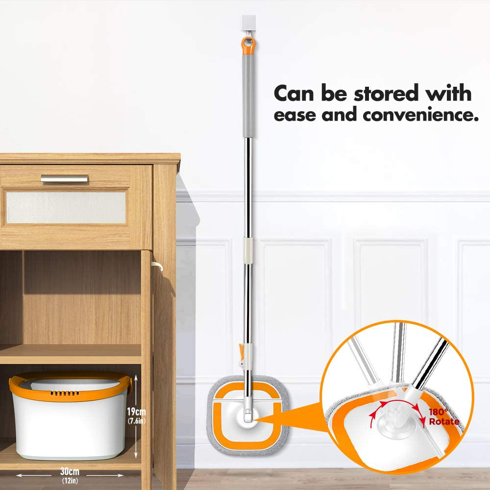 360 Self-Wringing 2 in 1 Spin Mop and Bucket System with Wringer,Comb,6PCS Reusable Washable Refills,Telescopic Handle for Most Types Floors Cleaning