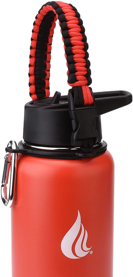  Wide Mouth Paracord Handle - Strap Carrier with Safety Ring and Carabiner - Compatible with 18, 24, 32, 40, and 64 oz Stainless Steel Water Bottles