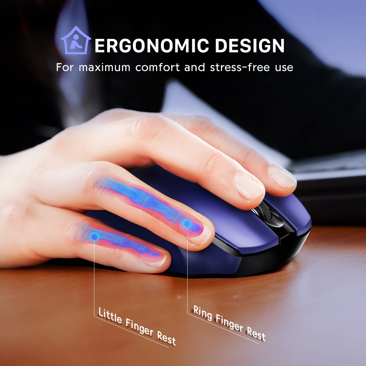 POLEYN Computer Mouse Wireless, Ergonomic Laptop Mouse 2.4G and 5 Adjustable Levels, 6 Button Cordless Mouse Wireless Mice for Windows Mac PC Notebook