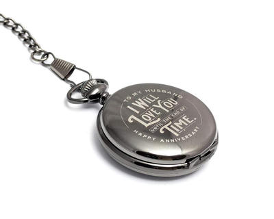 Engraved Wedding Anniversary Pocket Watch with Chain for Husband, a Classy Gift Set for Him with Elegant Gift Box, 1 Year Anniversary Gift Clock