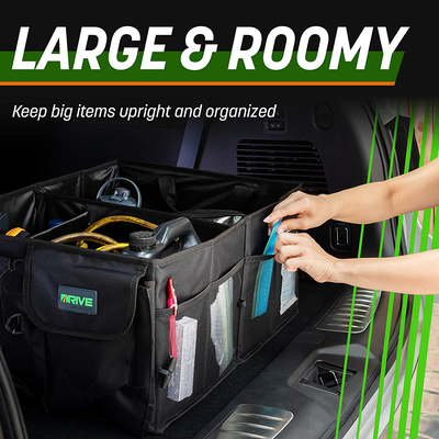 Drive Auto Trunk Organizers and Storage - Collapsible Multi-Compartment Car Organizer w/ Adjustable Straps