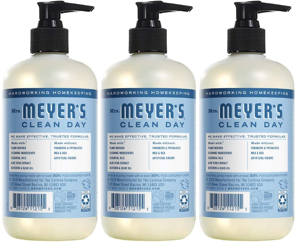 Mrs. Meyer's Clean Day Liquid Hand Soap, Cruelty Free and Biodegradable Hand Wash Made with Essential Oils, Rhubarb Scent,Green 12.5 oz - Pack of 3