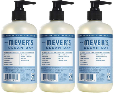 Mrs. Meyer's Clean Day Liquid Hand Soap, Cruelty Free and Biodegradable Hand Wash Made with Essential Oils, Rhubarb Scent,Green 12.5 oz - Pack of 3