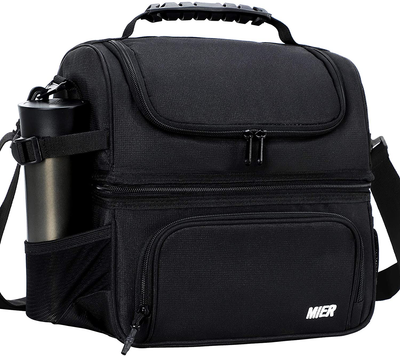 MIER Dual Compartment Lunch Bag Tote with Shoulder Strap for Men and Women Insulated Leakproof Cooler Bag, Dark Grey