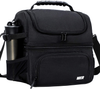 MIER Dual Compartment Lunch Bag Tote with Shoulder Strap for Men and Women Insulated Leakproof Cooler Bag, Dark Grey