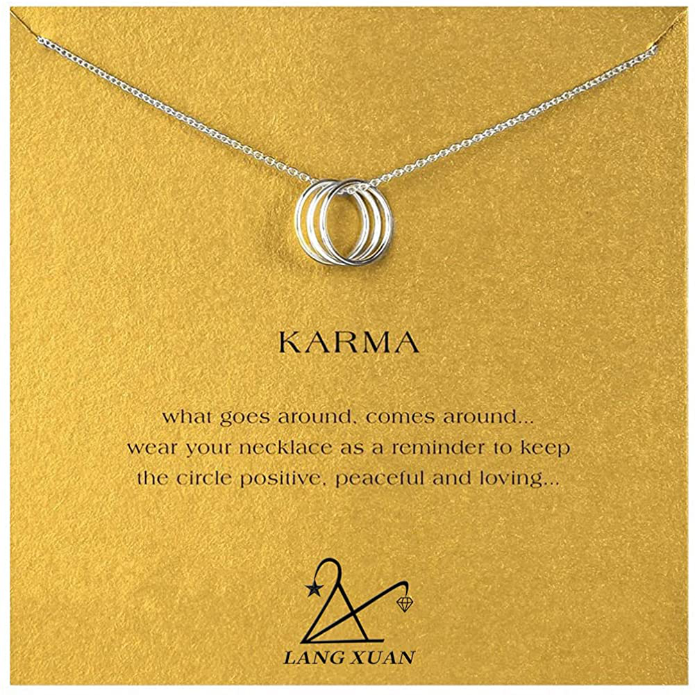 LANG XUAN Friendship Compass Necklace Good Luck Butterfly Pendant Chain Necklace with Message Card Gift Card for Women Girl