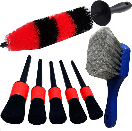 LUCKLYJONE 7Pcs Wheel & Tire Brush, car Detailing kit, 17inch Long Soft Wheel Brush 5 car wash Detail Brush car wash kit for Cleans Dirty Tires & Releases Dirt and Road Grime, Short Handle