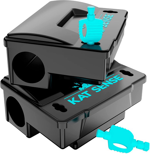 Kat Sense Rat Bait Station Traps, Reusable Humane Rodent Box Against Mice Chipmunks N Squirrels That Work, Smart Tamper Proof Cage House to Secure Bait Block and Pellets, Mouse Bait Station Outdoor