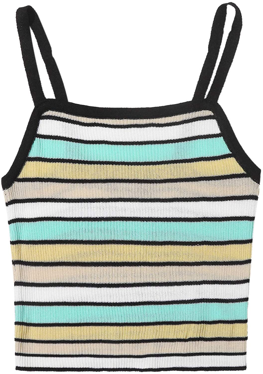 SweatyRocks Women's Sexy Strappy Crop Top Striped Print Ribbed Knit Cami Top