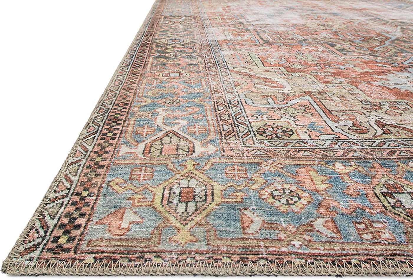 Loloi II Loren Collection Vintage Printed Persian Area Rug 2'-3" x 3'-9" Blue/Brick