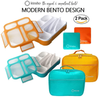 Bento Box with Lunch Bag and Ice Pack Set | 2 Boxes, Bags, Cold Packs for Kids Adults | Value Containers for School Lunches or Snack, 6 Compartments Leakproof BPA Free, Teal, Orange