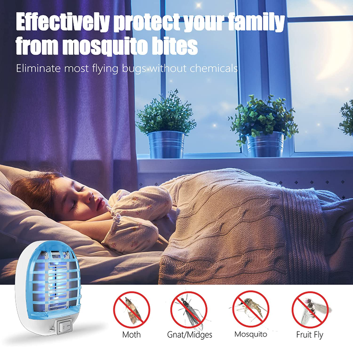 Kaocomo Bug Zappers Indoor Plug in, Electric Fly Zapper Mosquito Killer,Fly Trap with Blue Light for Kitchen,Room,Bedroom Home,Baby,Office 2 Packs