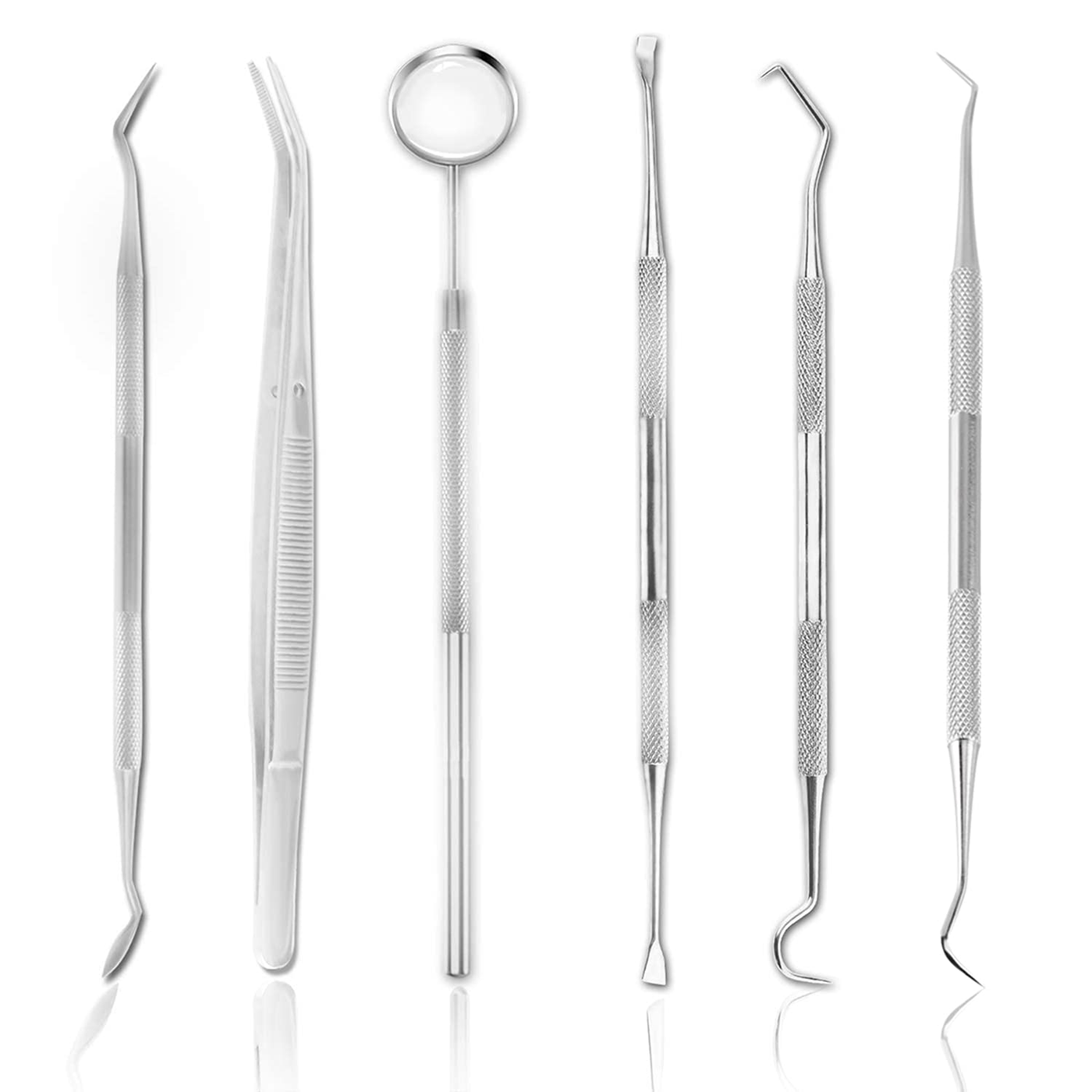 Dentist Tools Professional 6pcs Steel Dental Tools Contain Tweezers Probe Hoe-shaped Tooth Cleaner Sickle Tooth Cleaner for Adults, Kids, and Pets Oral Care Use