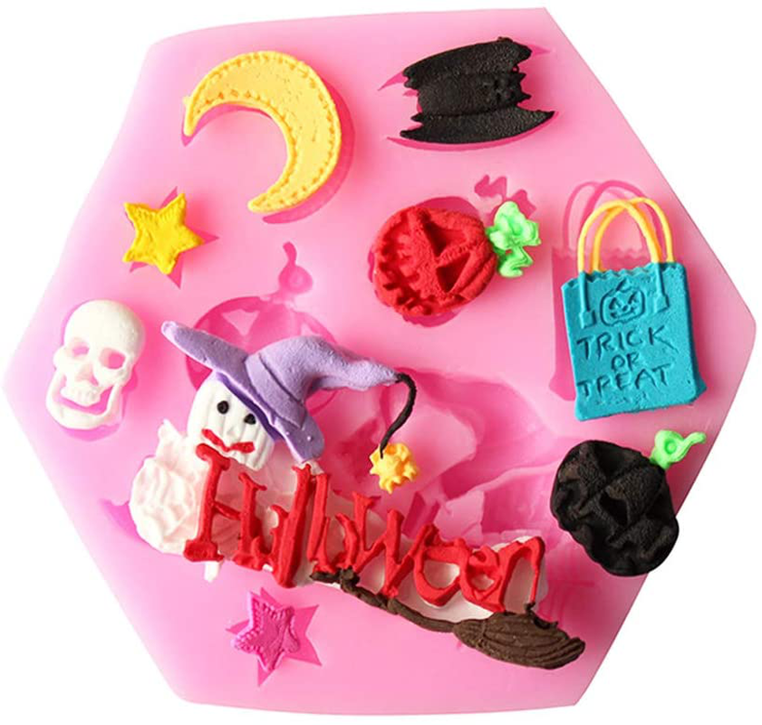 Halloween Theme Silicone Mold DIY Fondant Suger Cookie Chocolate Mold Cake Decoration Kitchen Baking Tool (Pink)