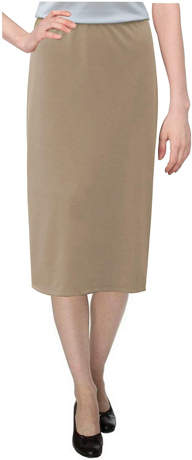 Baby'O Women's Basic Modest 26" Below The Knee Length Stretch Knit Straight Skirt