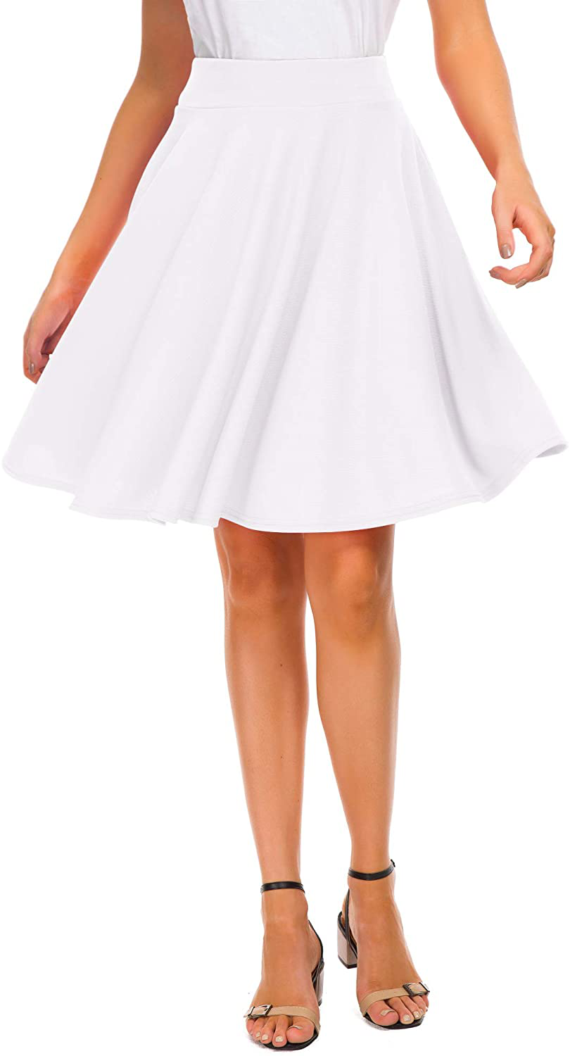 EXCHIC Women’s Basic Skirt A-Line Midi Dress Casual Stretchy Mini Skater Skirt