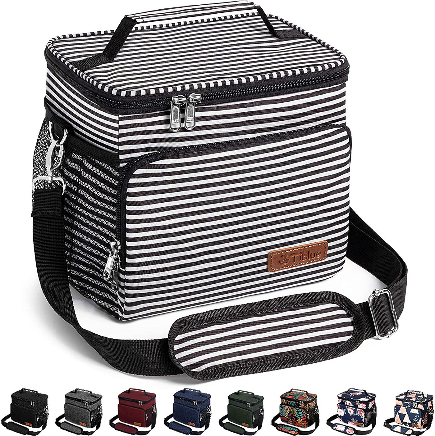 Insulated Lunch Bag for Women/Men - Reusable Lunch Box for Office Work School Picnic Beach - Leakproof Cooler Tote Bag Freezable Lunch Bag with Adjustable Shoulder Strap for Kids/Adult-Stripe