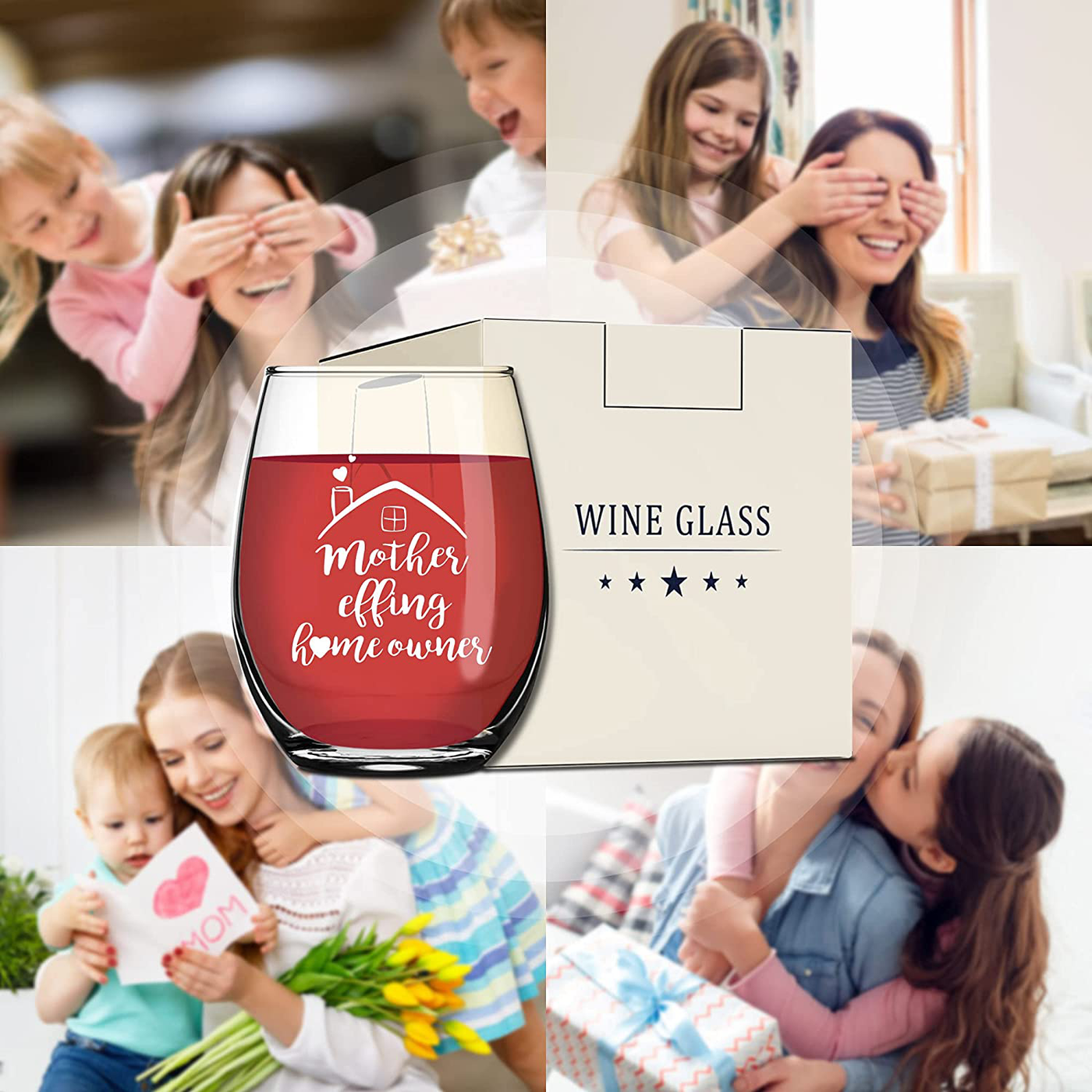 Housewarming Gifts, Unique Gift for First Time Homeowner, Funny First time Home Buyer Gifts Ideas, Mother Effing Homeowner - Personalized House Owner Gift - 15 oz Stemless Wine Glass for Women, Men