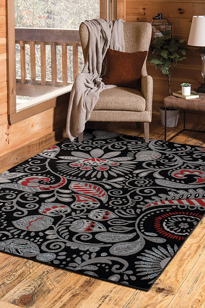 United Weavers of America Dallas Bandanna Rug – Black 1ft. 11in. x 3ft. 3in, Graphic Pattern, Jute Backing. Synthetic Indoor Rugs