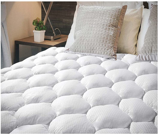 EcoMozz King Mattress Pad Stretches up to 8-21Inch Smooth Elastic Pocket(Without Noise) Premium Snow Alternative Fiber Fill Protection Pad