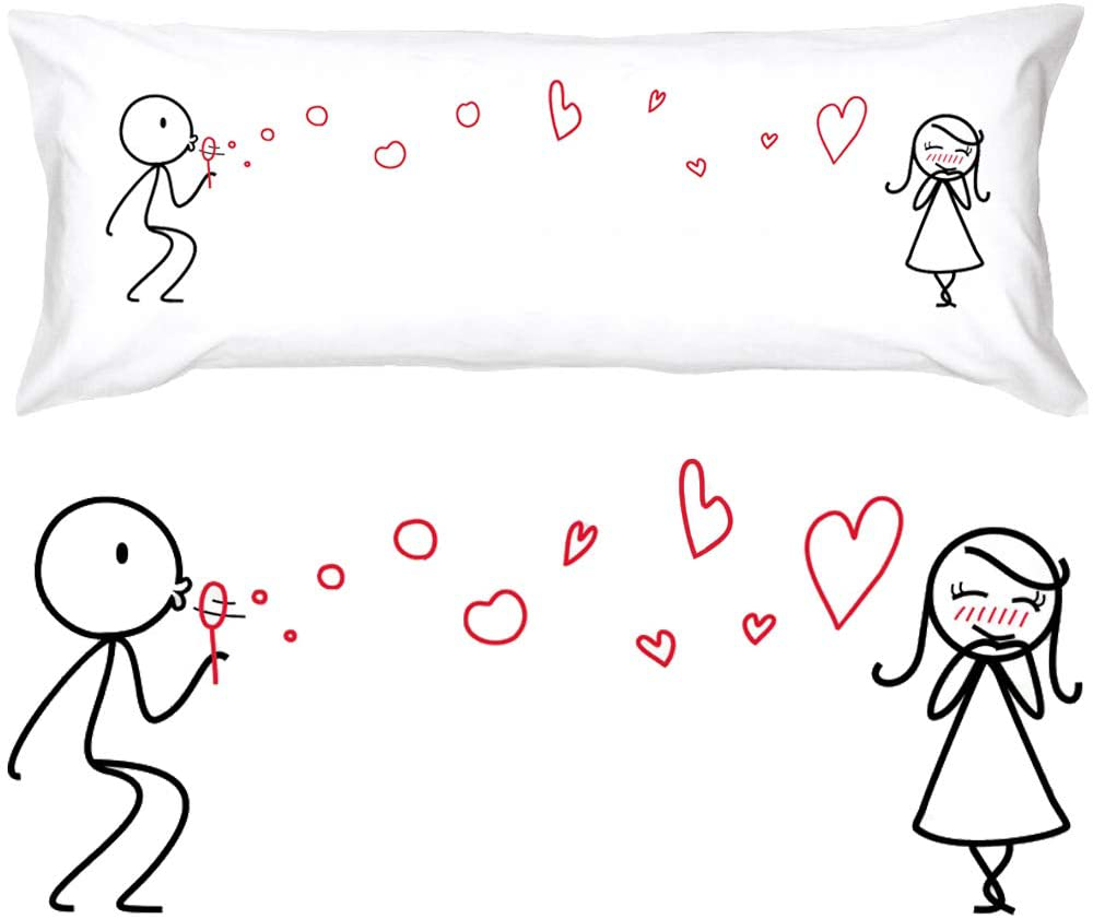 BoldLoft from My Heart to Yours Couples Pillowcases (King Size) His and Hers Gifts for Girlfriend Wife Valentines Day Anniversary Wedding Engagement Dating Stick Figure Couples Gift for Her Women