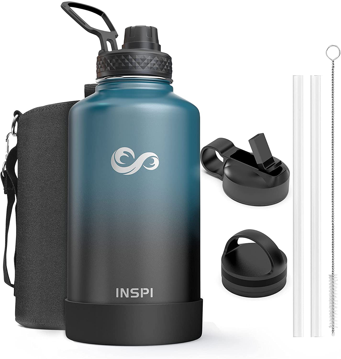 INSPI 64 oz Insulated Water Jug, Stainless Steel Water Bottle with Straw Spout Handle Lid, Double Wall Vacuum Water Flask, Sweat-proof Leak Proof Thermo Keep Beverages Cold or Hot, Indigo Black Ombre