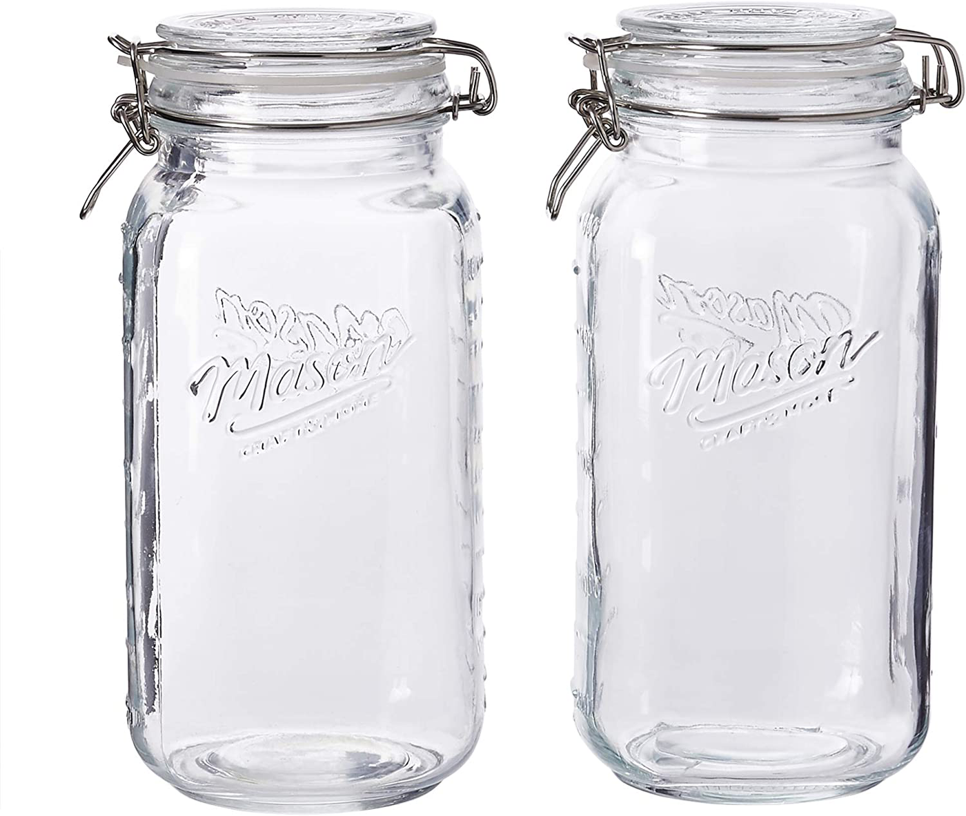 Mason Craft & More Airtight Kitchen Food Storage Clear Glass Clamp Jars, 101 Ounce (3 Liter) Extra Large Clamp Jar