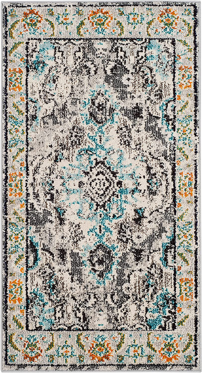 Safavieh Monaco Collection MNC243G Boho Chic Medallion Distressed Non-Shedding Stain Resistant Living Room Bedroom Accent Rug, 2'2" x 4', Grey / Light Blue