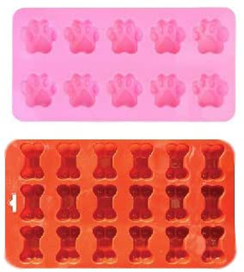 2 Pack Combo Silicone Molds Trays with Puppy Mini Dog Paw and Mini Bone Shape, Homemade Dog Treats, Baking Chocolate Candy, Oven Microwave Freezer Safe